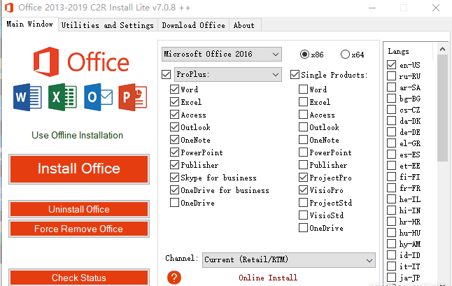 Office部署工具----Office 2013-2019 C2R Install 7.0.8 正式版+单文件版-第2张图片-大鹏资源网